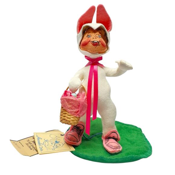 Annalee Doll Easter Bunny Kid w/Basket 7" tall 1996 Tags & Bag - Picture 3 of 10